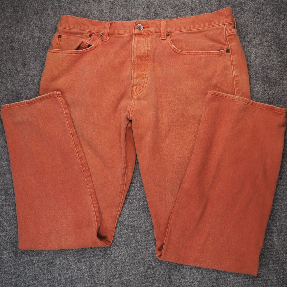 Lucky Brand 121 Heritage Slim Jeans Mens 36x32 Red Button Fly Denim Rugged